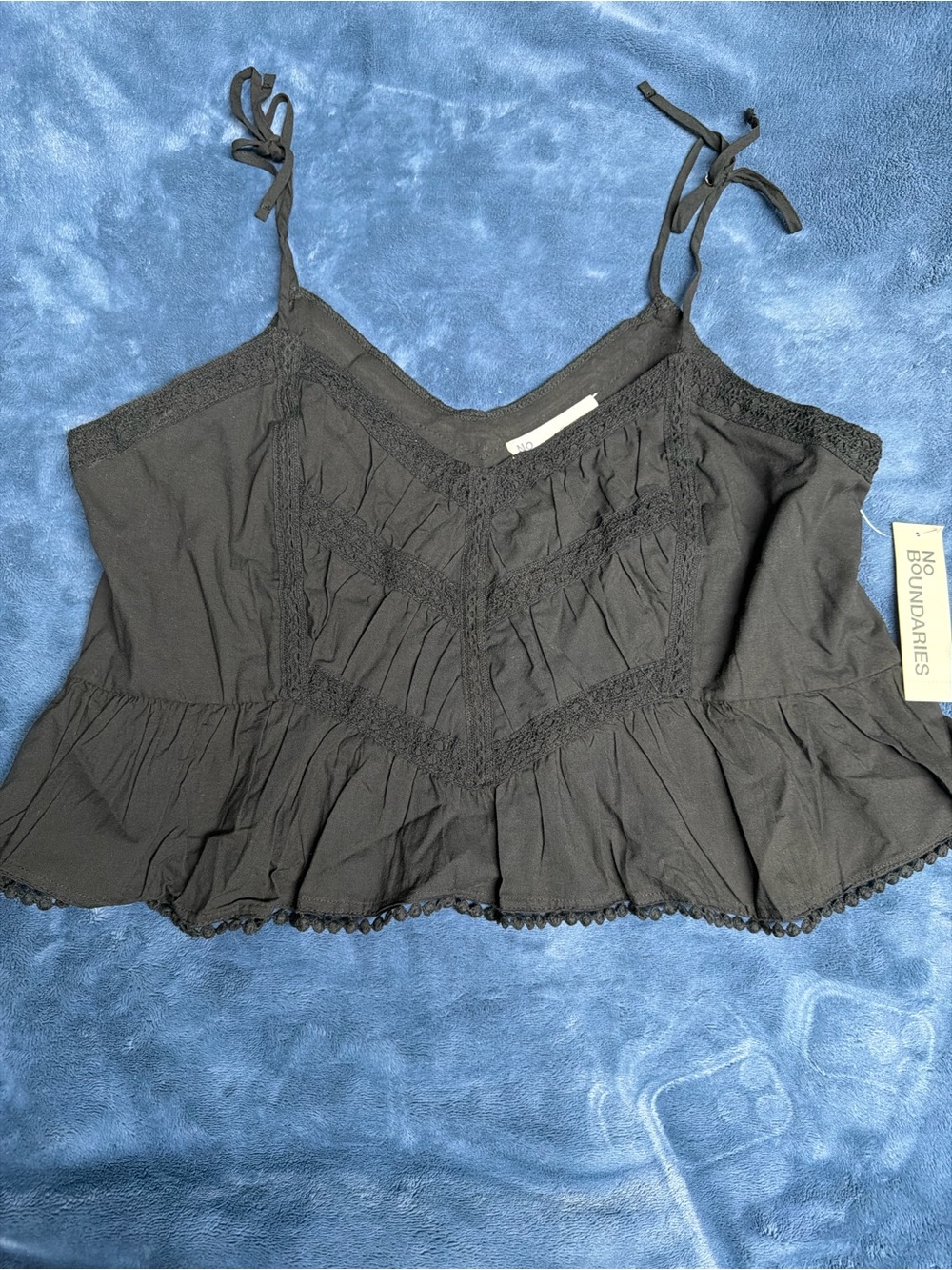 No Boundaries Black Lace-Trim Peplum Cami